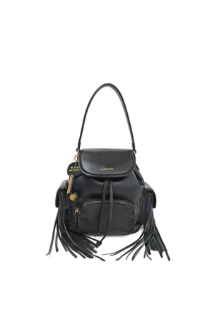 LE PANDORINE -  Fringe backpack with pockets and side fringes in black