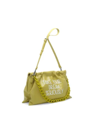 LE PANDORINE - Happy Bag Clutch Bag with Chain Shoulder Strap lime color