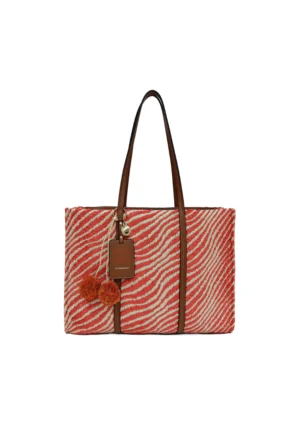 LE PANDORINE - Sunny shopping bag with coral pom-pom detail
