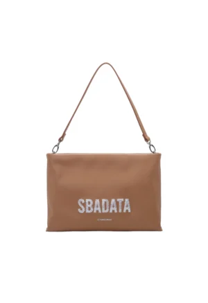 LE PANDORINE - Veronica clutch bag with handle and embroidered writing in natural color