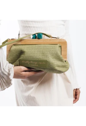 LE PANDORINE - Francy clutch bag with mint green wooden closure