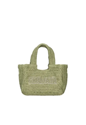 LE PANDORINE - Soley small raffia handbag with military green lettering