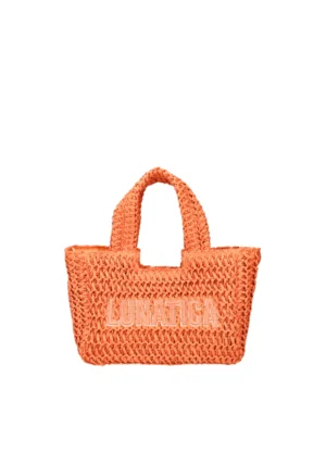 LE PANDORINE - Soley small raffia handbag with orange lettering