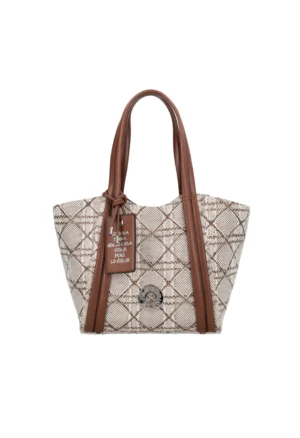 LE PANDORINE - Vicky Texture Shopping Bag with Brown Decorative Tag