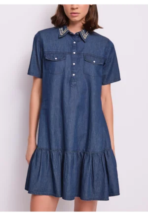 GAUDI - Γυναικείο βαμβακερό τζιν πόλο φόρεμα