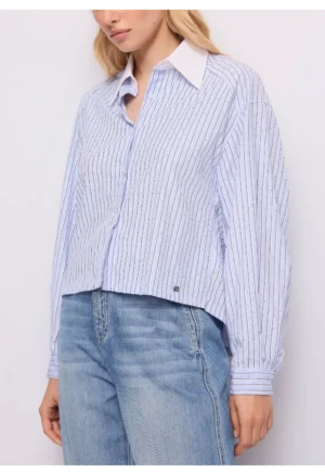 GAUDI - Γυναικείο ριγέ βαμβακερό πουκάμισο με στρας