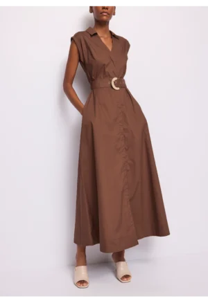 GAUDI - Γυναικείο καφέ φόρεμα με ζώνη