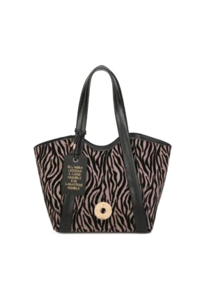 LE PANDORINE - Vicky shopping bag with dove grey animal print