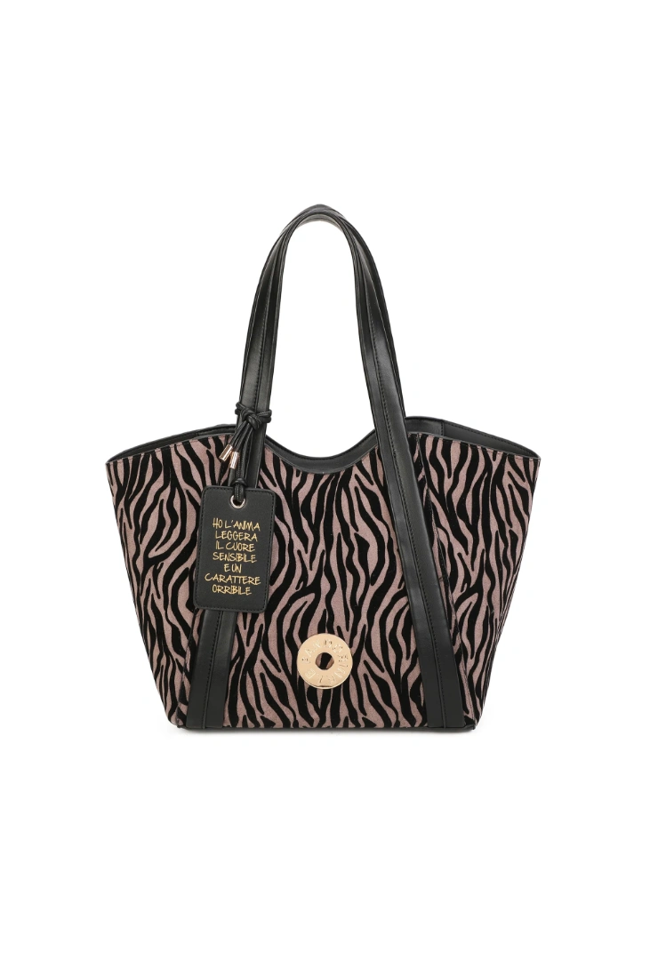 LE PANDORINE - Vicky shopping bag with dove grey animal print