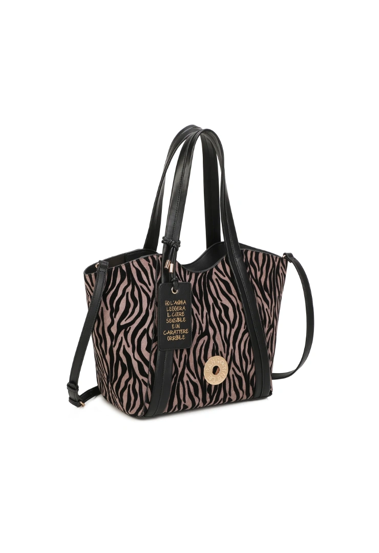 LE PANDORINE - Vicky shopping bag with dove grey animal print - Image 2