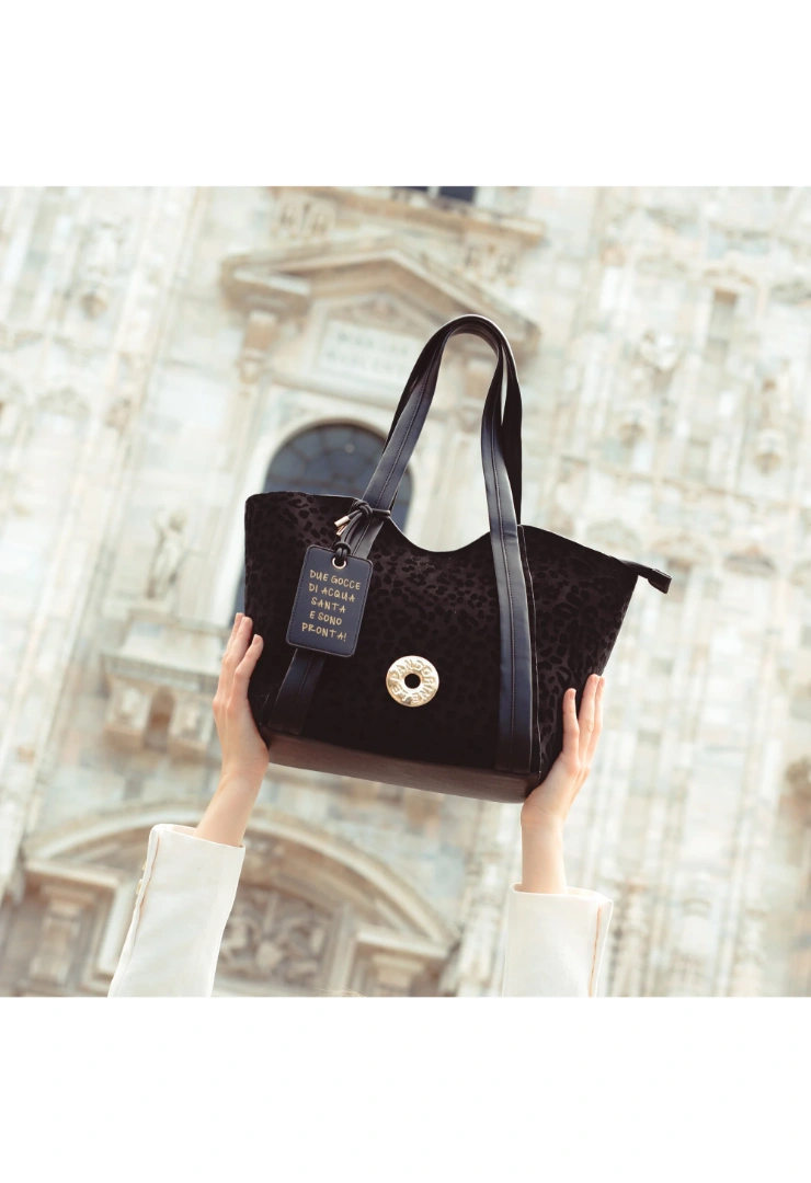 LE PANDORINE - Vicky shopping bag with animal print in black - Image 2
