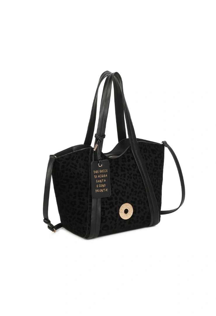 LE PANDORINE - Vicky shopping bag with animal print in black - Image 3