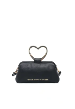 LE PANDORINE - Venezia small shoulder bag with heart handle, black color