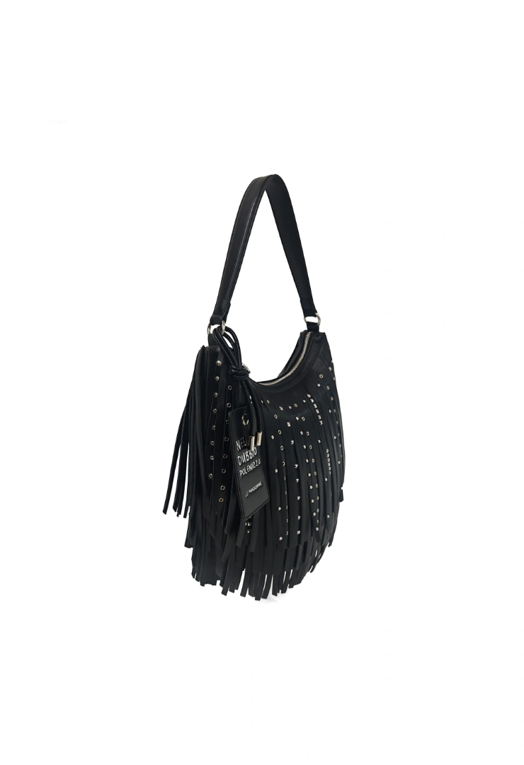LE PANDORINE - Arizona medium shoulder bag with fringes and studs in black color - Image 2
