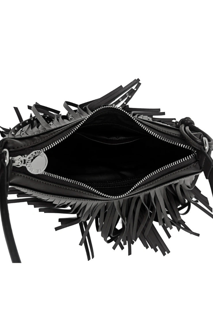 LE PANDORINE - Arizona medium shoulder bag with fringes and studs in black color - Image 3